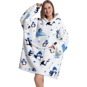 Nivard Hoodie Deken Met Mouwen - Plaid - Knuffeldeken - Onesie - Fleece Blanket - Dames - Heren - Kinderen - Extra Zacht & Warm - Pinguin