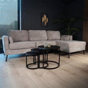 Hoekbank design Lizza 270cm bank grijs chenille loungebank zowel links als rechts bankstel