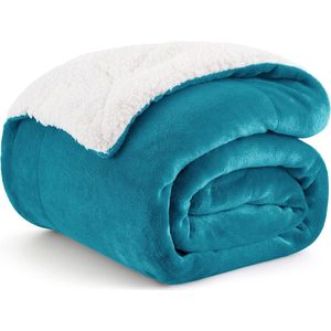 deken fleece microvezel voor bed en bank Turkoois 150x200cm, super zachte donzige deken voor woonkamer en slaapkamer