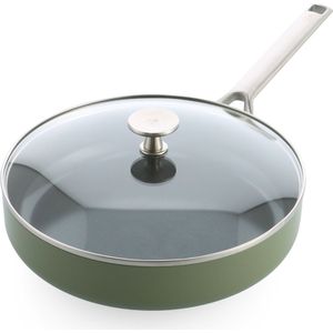 BK Sublime hapjespan - PFAS vrij - Ø 28cm - deksel - olive green - gouden stainless steel handgrepen - ovenbestendig tot 220°C