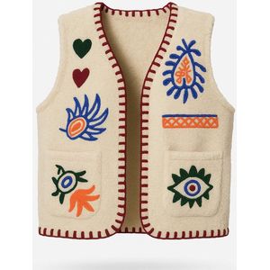 Teddy Gilet Heart & Eye - 100% Katoen - Handgeborduurd - One Size