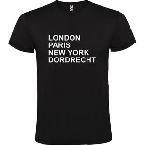 Zwart t-shirt met "" London, Paris , New York, Dordrecht "" print Wit size XS