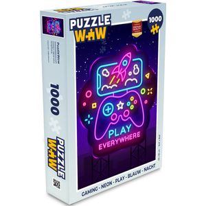 Puzzel Gaming - Neon - Play - Blauw - Nacht - Controller - Legpuzzel - Puzzel 1000 stukjes volwassenen