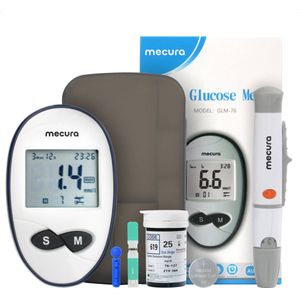 Mecura Glucosemeter Startpakket Incl 50 Lancetten & Glucose Strips - Bloedsuikermeter & Bloedglucosemeter - Diabetis & Diabetes meter - MMOL/L - Incl Opbergdoosje