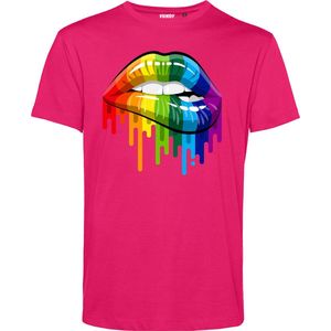T-shirt Rainbow Lips | Gay pride shirt kleding | Regenboog kleuren | LGBTQ | Roze | maat L