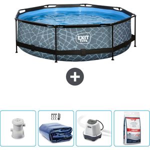 EXIT Rond Stone Frame Zwembad - 300 x 76 cm - Inclusief Pomp Solarzeil - Zoutwatersysteem - Zwembadzout - Nu extra voordelig