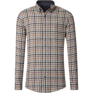 CASA MODA - Sport Casual Fit - Overhemd - Beige Blauw Wit Geruit - Strijkvriendelijk