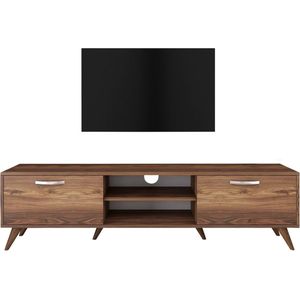 TV Meubel - Retro Stijl 180 cm - Walnoot Afwerking - Zilveren Handgrepen