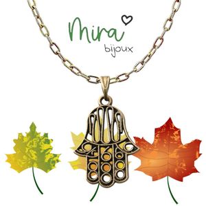 Mira Bijoux - Kettinghanger aan Ketting - Hamsa Hand - Bruin - 2,8 x 1,8 cm - Brons Tone - 46 cm Volwassenen Jeugd Kinderen - Unisex - Casual Feest Religie