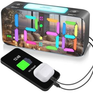 Dynamische RGB Spiegelwekker met 2 Alarmen en USB Oplader