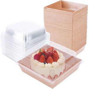 50-stuks taartdozen kraftpapier oliebestendig - 12 cm cupcakedozen - eenpersoons transparante hoes - vakantiefeesten taartwinkels - bruiloften .