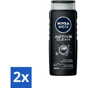 NIVEA MEN - Douchegel - Active Clean - 500 ml - Voordeelverpakking - 2 stuks