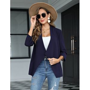 Blazer Dames elegant sportief 3/4 mouw zakelijk blazerjack met open voorkant Marineblauw S