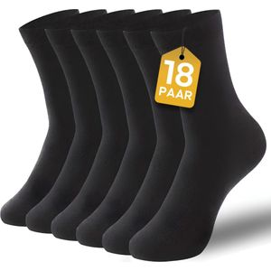 VOLQU® Sokken - BAS Series - 18 Paar - Maat 43 46 - Sokken Heren - Sokken Dames - Premium Katoen Normale Sokken - Zwart