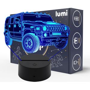 Lumi 3D Lamp - 16 kleuren - Monster Truck - Jeep - LED Illusie - Bureaulamp - Nachtlampje - Sfeerlamp - Dimbaar - USB of Batterijen - Afstandsbediening - Cadeau voor jongens - Kinderen
