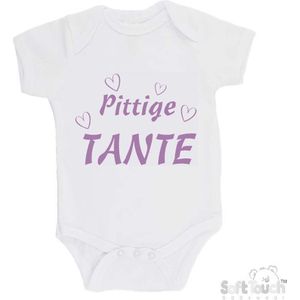 100% Katoenen Romper ""Pittig tante"" Meisjes Katoen Wit/lila Maat 62/68