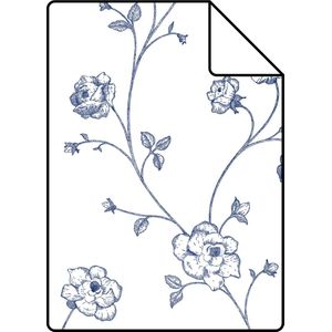 Proefstaal ESTAhome behang toile de jouy rozen wit en blauw - 26,5 x 21 cm - 139300-S