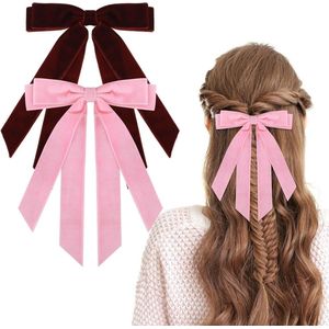 Fluwelen Haarstrikken Rood Roze - Haar Lint Clips - Paardenstaart Houder - Accessoires Vrouwen Meisjes - Peuters Tieners - Kids - 2 Stuks