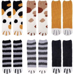 Pluche sokken voor vrouwen | Kattenpoot winterzacht | Slaap bed vloersokken | Schattige koraal fleece voeten warm | Kerstmis verjaardagscadeau (6 paar) | Gemengde kleuren | One size