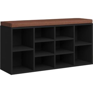 vidaXL Schoenenbank - 103x30x48 cm - Zwart - Bewerkt hout Schoenenbank - Schoenuitlegger - Bergruimte - Opbergmeubels - Houten Bank