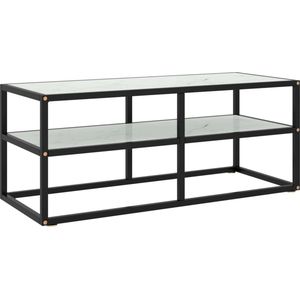 The Living Store Televisiekast Stereokast - 100 x 40 x 40 cm - Gehard glas - Zwart wit - Staal