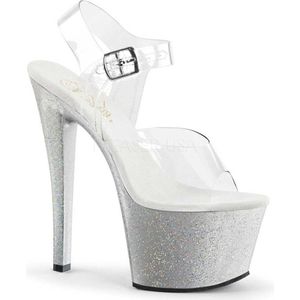 Pleaser - Sky-308MG Sandaal met enkelband, Paaldans schoenen - Paaldans schoenen - 41 Shoes - Zilverkleurig/Transparant