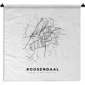 Wandkleed - Wanddoek - Plattegrond – Roosendaal – Zwart Wit – Stadskaart - Kaart - Nederland - 60x60 cm - Wandtapijt