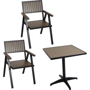 Set van 2 tuinstoelen + tuintafel MCW-J95, stoel tafel, gastro outdoor coating, aluminium hout look ~ zwart, grijs