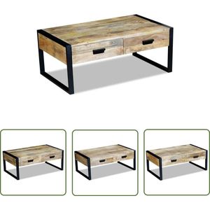 The Living Store Salontafel met 2 lades 100x60x40 cm massief mangohout - Salontafel - Vintage Meubilair - Mangohouten Tafel - Industriële Tafel - Tv Tafellaar