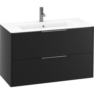 Saqu Lima voorgemonteerd badmeubel met grafiet greep incl. matte keramische wastafel 101x46cm zijdeglans zwart