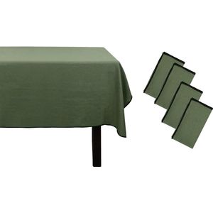 OZAIA Set van tafellaken + 4 servetten van linnen en katoen - Zwarte rand - Kaki - 170 x 300 cm - BORINA L 300 cm x H 1 cm x D 170 cm