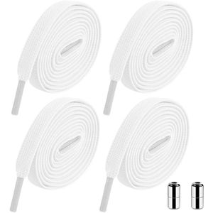 Allecto Plus - Schoenveters wit, elastisch, plat design, metalen sluiting, 2 paar - Elastische platte veters met metalen sluiting - Geschikt voor sportschoenen - Set van 2 paar