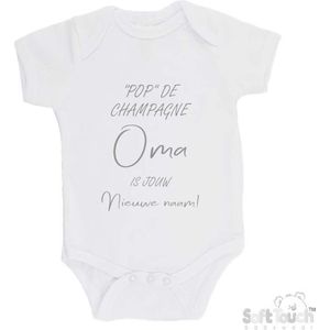 100% katoenen Romper """"Pop"" de champagne Oma is jouw nieuwe naam!"" Unisex Katoen Wit/grijs Maat 56/62