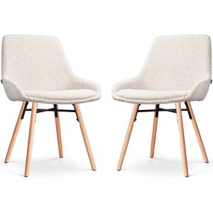 Nolon Nena-Isa Eetkamerstoelen Set van 2 Bouclé Beige - Stof - Zonder Armleuning - Houten Poten - Scandinavisch - Comfortabel