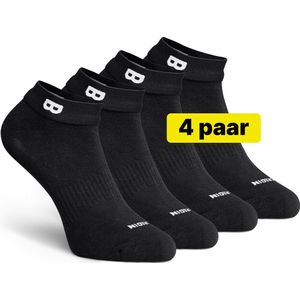 Enkelsokken die niet afzakken Zwart – 4Paar - Premium katoen - Nederlands Patent - Sok met Onderbroekenband die niet Afzakt – Naadloze sokken – Sneakersokken Dames & Heren – Maat 35-38