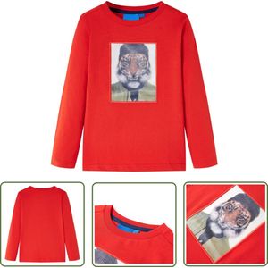 vidaXL Meisjeskleding - Kinderkleding - Kindershirt met lange mouwen 116 rood - Jongenskleding - Langmouwshirts - Tijgervrint