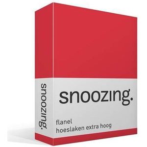 Snoozing - Flanel - Hoeslaken - Extra Hoog - Lits-jumeaux - 160x210/220 cm - Rood