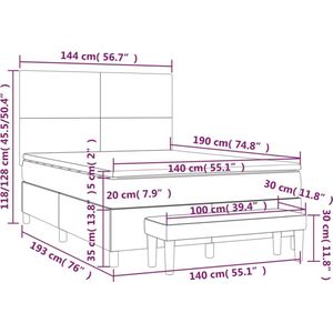 VidaXL Boxspring met Matras - Stof Donkerbruin - 140x190 cm