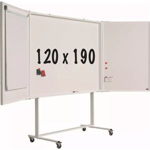 Mobiel whiteboard PRO Evangeline - Vijfzijdig - Emaille staal - Weekplanner - Maandplanner - Jaarplanner - Magnetisch - Wit - 120x190cm