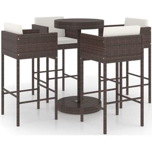 vidaXL Tuinbarset 5-delig - Poly Rattan - Bruin Tuinbarset - Buitenbar - Lounge Set - Terrasfurniture - PE Rattan