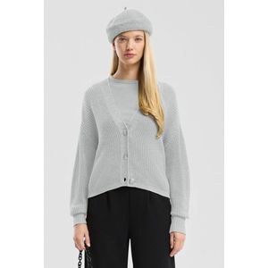 QS - Gebreid Vest - Lichtgrijs - V-hals - Lange Mouw