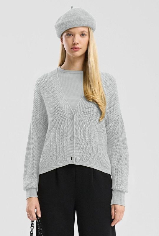 QS - Gebreid Vest - Lichtgrijs - V-hals - Lange Mouw