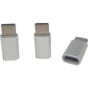 Set van 3 Verloop Adapter MICRO USB-adapter naar USB-C – Nieuw Model - Opzetstuk - Micro-USB to USB C Converter - Zilver - oDaani