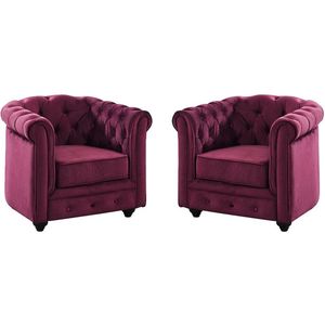 Set van 2 fauteuils CHESTERFIELD - Fluweel paars L 85 cm x H 72 cm x D 78 cm