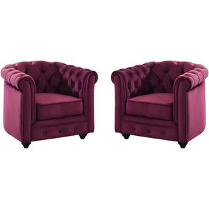 Set van 2 fauteuils CHESTERFIELD - Fluweel paars L 85 cm x H 72 cm x D 78 cm