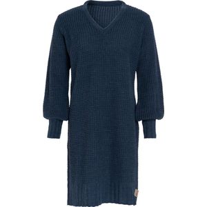 Knit Factory Robin Dames Jurk - Gebreide Trui Jurk - Wollen jurk - Herfst- & winterjurk - Wijde jurk - V-hals - Jeans - 36/38 - Knielengte