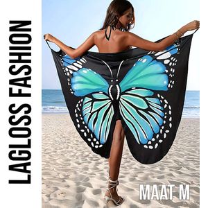 LaGloss® Boho Chic Strandjurk Cover-Up – Blauwe Vlinderprint – Zwemkleding Omslagdoek – Maat M – Lichtgewicht & Sneldrogend