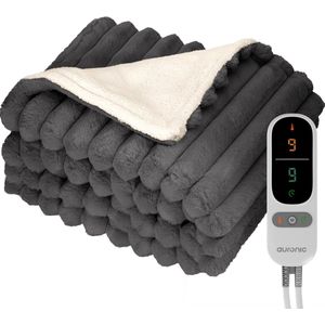 Auronic - Elektrische Deken - Antraciet - 200 x 180 cm - 2 Persoons Warmtedeken - 3 Warmtestanden