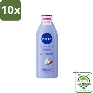 10 x Nivea - Smooth Body Milk - Sheaboter - 72 uur Hydratatie - Voor Droge Huid - 400 ml - Grootverpakking - NIVEA Bodylotion - Bodymelk Droge Huid - Hydratatie - Sheaboter - Hyaluronzuur