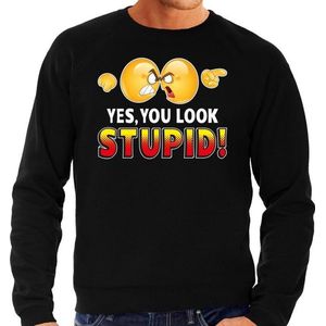 Funny emoticon sweater Yes you look stupid zwart voor heren -  Fun / cadeau trui M